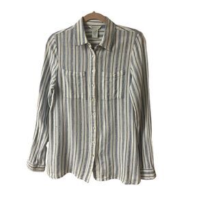 Sundance top button down blouse blue & white stripe Small